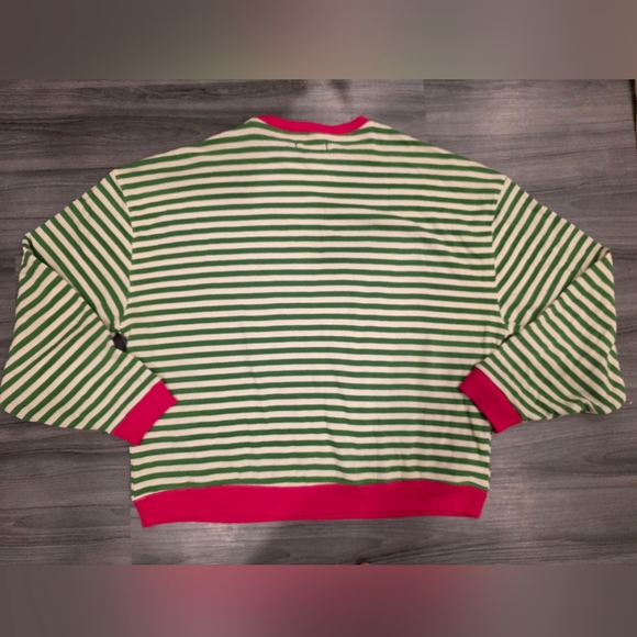 Free People We the Free Classic Striped Crewneck Sweatshirt Oversized Green Pink - Picture 7 of 9